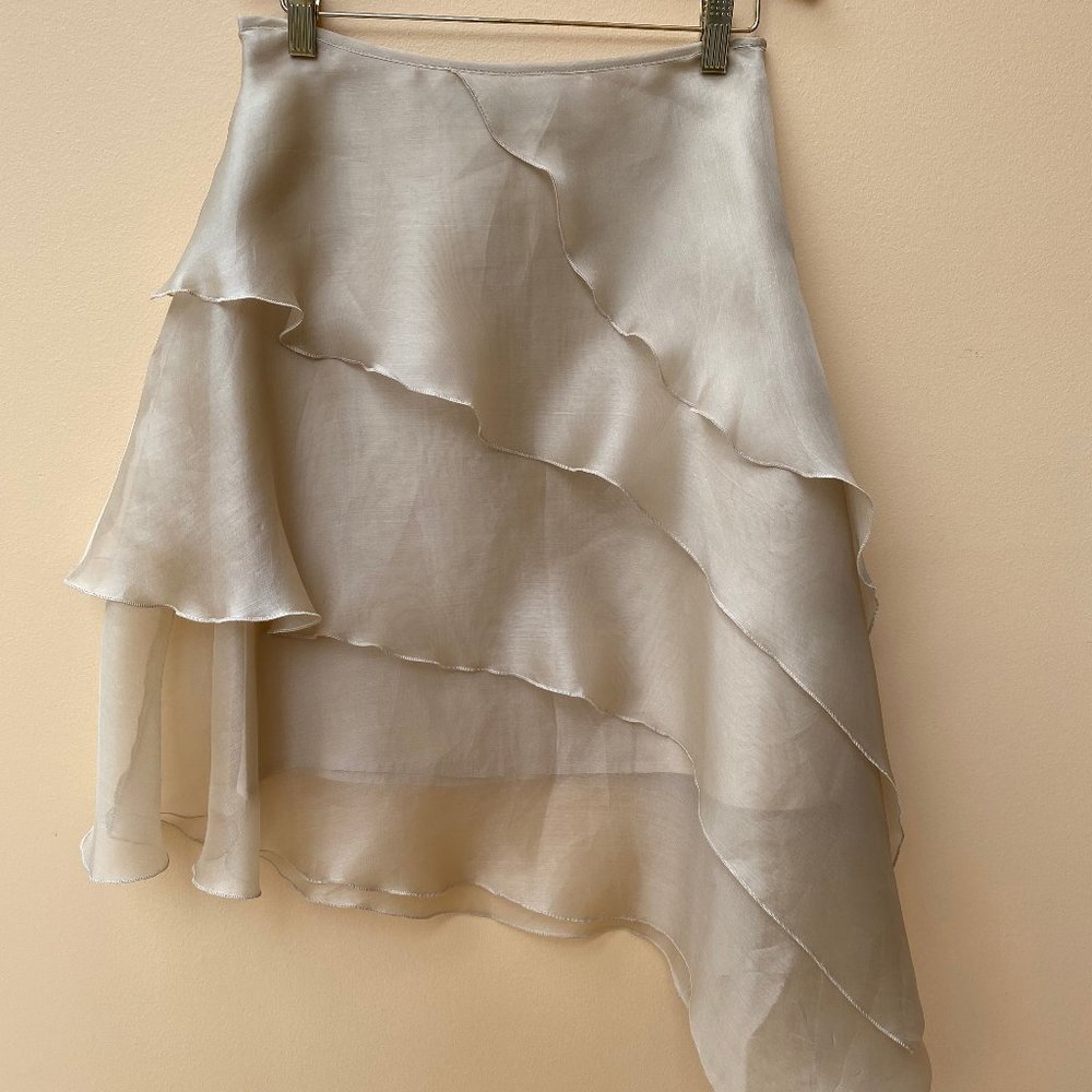 Asymmetric Tiered Gold Shimmery Organza Skirt